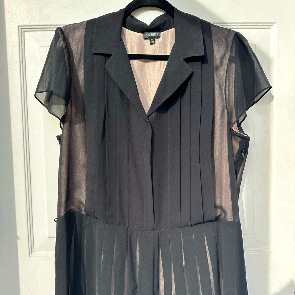 Talbots sheer black short sleeve dress with nude silk lining